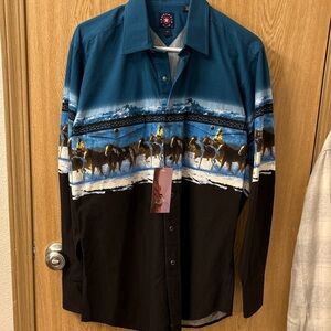 Panhandle Slim Teal Western Shirt with Star Patch